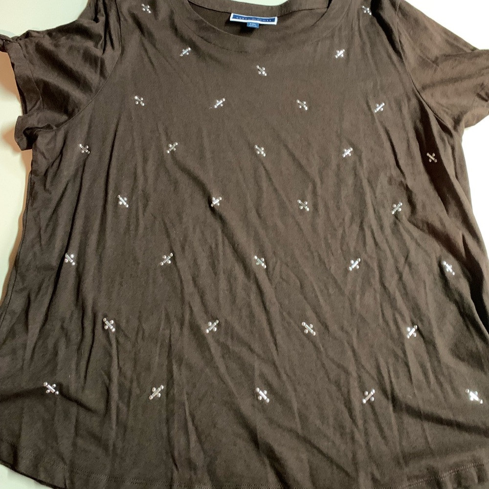 Karen Scott Brown Geometric Short Sleeve Tee